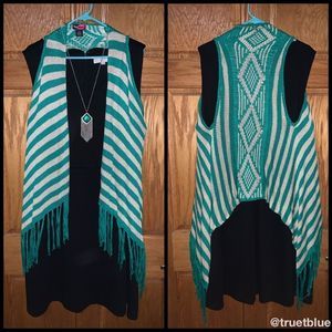 Green Striped Vest with Fringe Sz S/M